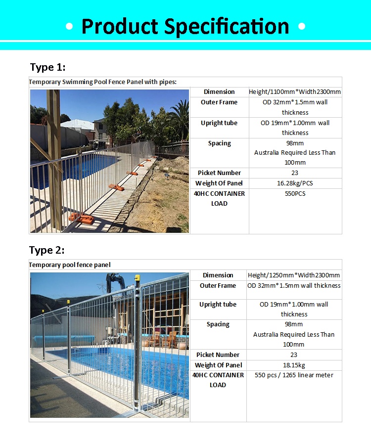 China Manufacturer Temporary Safety metal swimming pool fence
