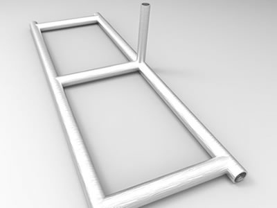 A galvanized square type metal feet with one peg on the white background.