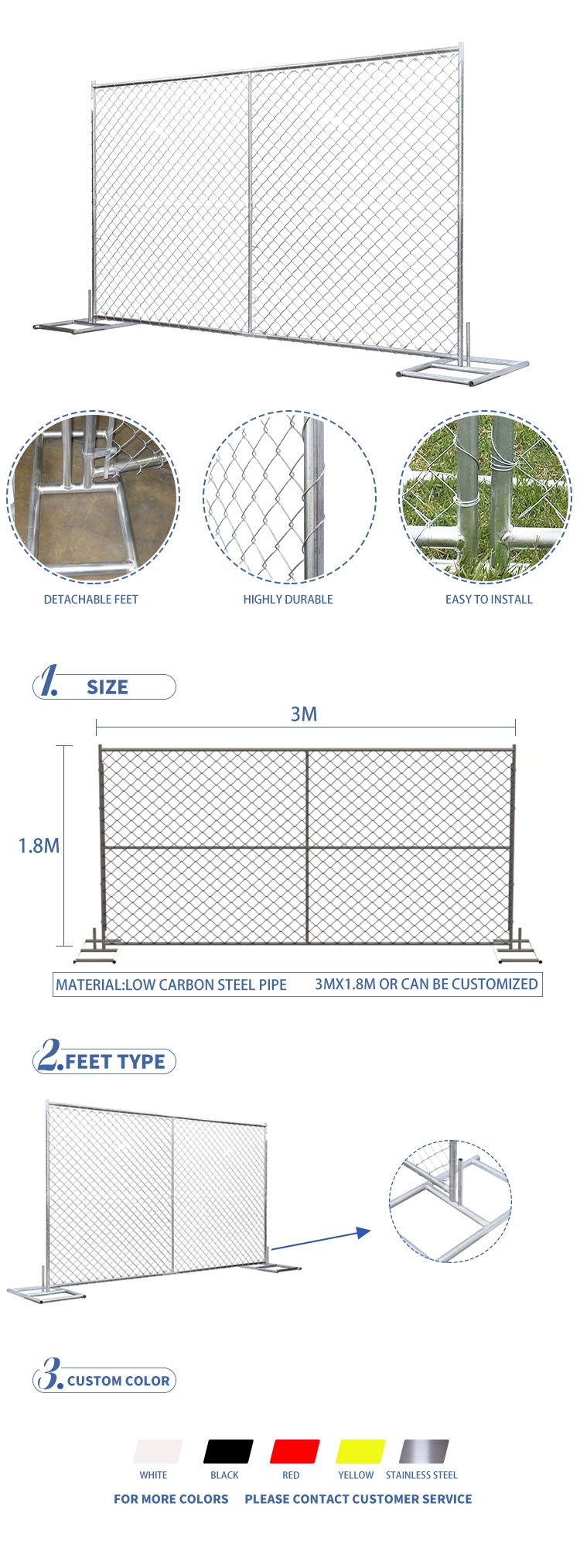 72" tall x 144" width /6'x12' temporary chain link fence 1.625' tube wall thick 1.2 1.6mm and 1.8mm etc 1