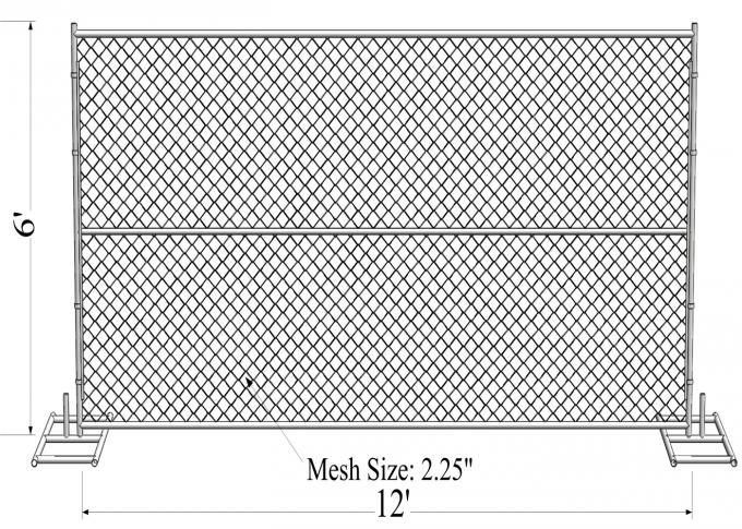 6'x10' temporary chain link fence panels 1&frac12;"(38mm) wall thick 15ga/1.80mm mesh opening 2&frac14;"x2&frac14;"(57mmx57mm) 2