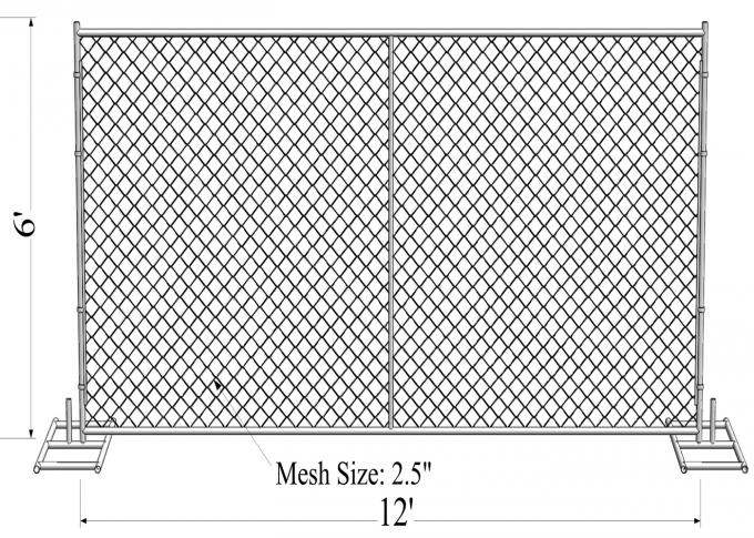 HDG1.2 oz/ft Temporary Chain Link Fence Height 4' 6' 8' Height 9' 9.5' 10' 12' Width Chain  Mesh 57mm x 57mm x 2.7mm dia