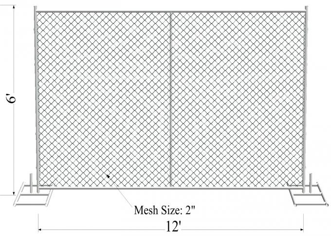 HDG1.2 oz/ft Temporary Chain Link Fence Height 4' 6' 8' Height 9' 9.5' 10' 12' Width Chain  Mesh 57mm x 57mm x 2.7mm dia