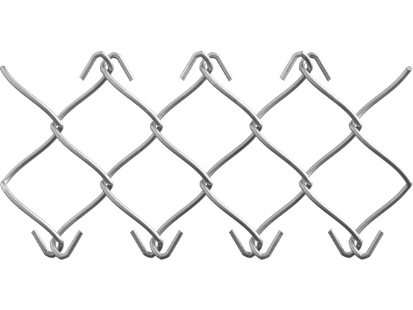 A piece of commercial aluminum coated chain link fence with knuckled edge.