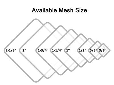 GAW chain link fence mesh opening from 2 1/8 to 3/8 in.