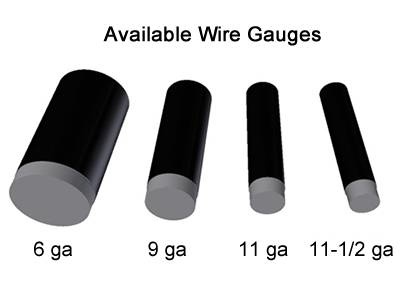 Black vinyl-coated chain link fence wire gauge from 6 to 12.5.