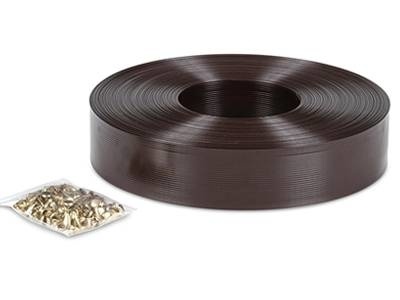 A roll of brown fence weave and fasteners.