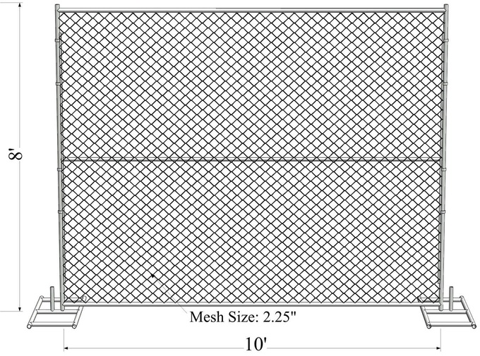 6'x12' temporary chain link fence panels tubing  1⅜"(35mm)x 16ga thick aperture 2"x2"(50mm x 50mm) x 13ga/2.3mm 3