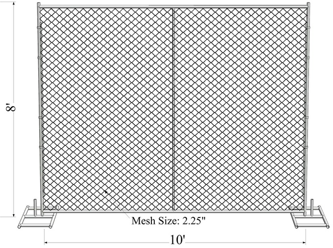 6'x12' temporary chain link fence panels tubing  1⅜"(35mm)x 16ga thick aperture 2"x2"(50mm x 50mm) x 13ga/2.3mm 4