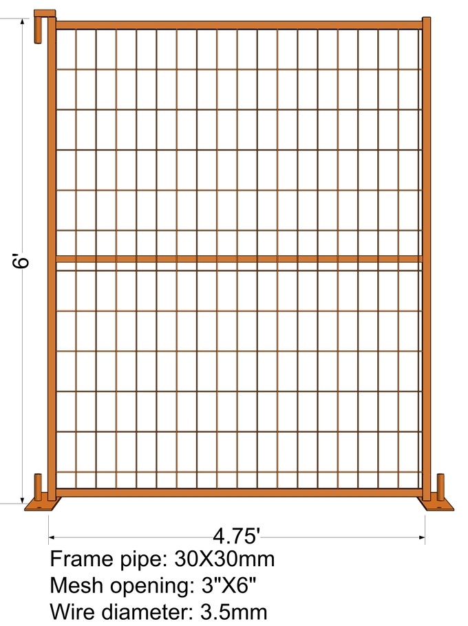 6FT X 4.75FT &ldquo;Quebec French Land" TEMPORARY FENCE Mesh3"x6' Diameter 4.00mm Zinc Coated And Power Coated Dupont 1