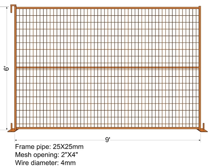 6FT X 9FT “Montreal" TEMPORARY FENCE Tubing 25mm x 1.2mm Mesh 2"x4" Diameter 8ga wire/4.00mm powder coated Orange 0